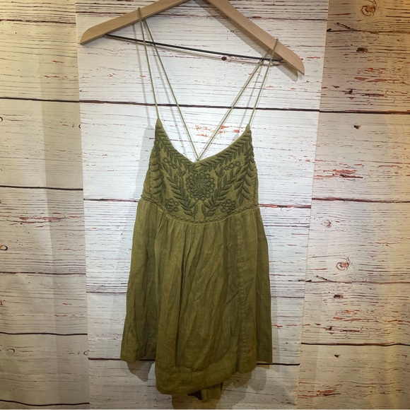 Free People Women's Blackbird Embroidered Floral Green Top - size XS - Picture 2 of 9